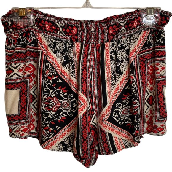Angie Women's Black and Red Aztec Print Elastic Waistband Shorts Size S Boho - Picture 2 of 7